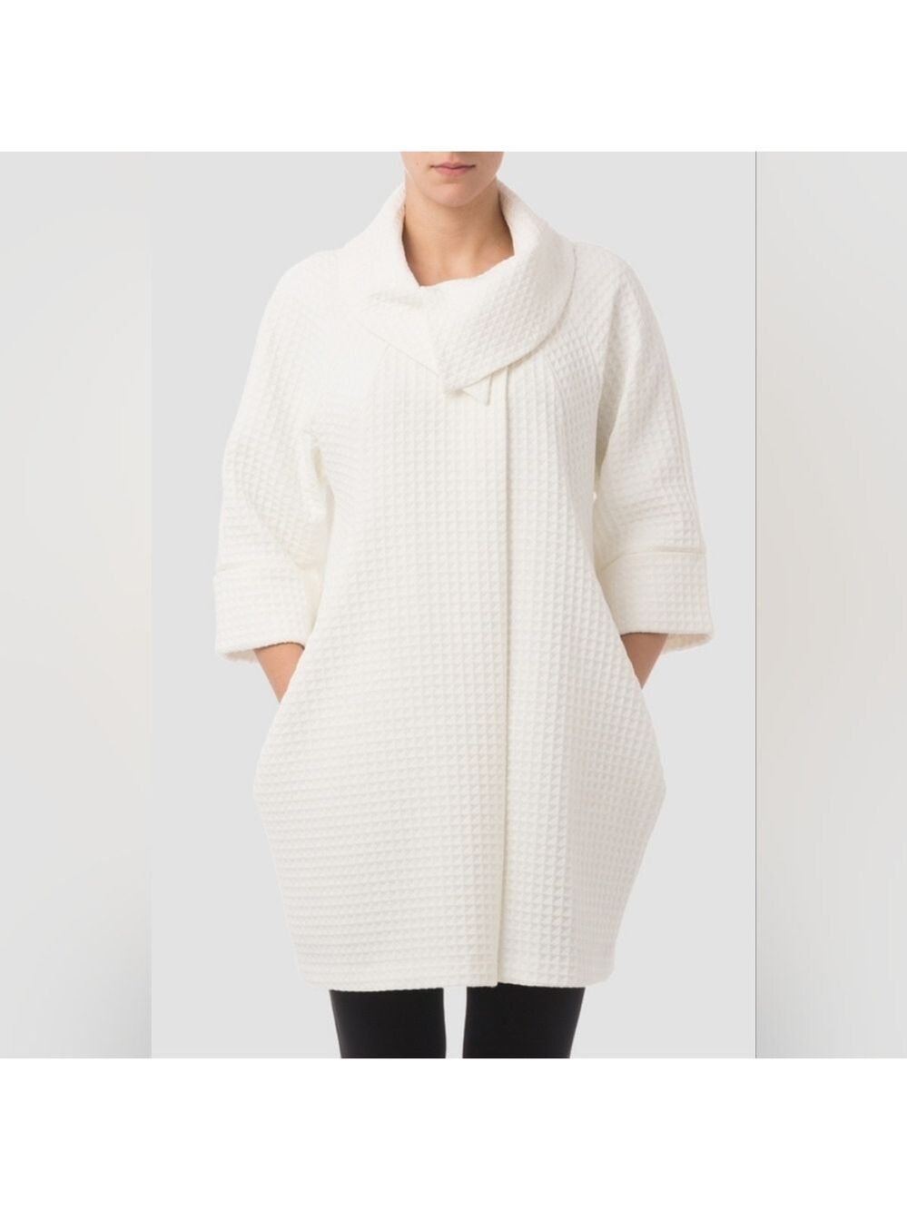 Joseph Ribkoff White Waffle Knit Cowl Neck Jacket